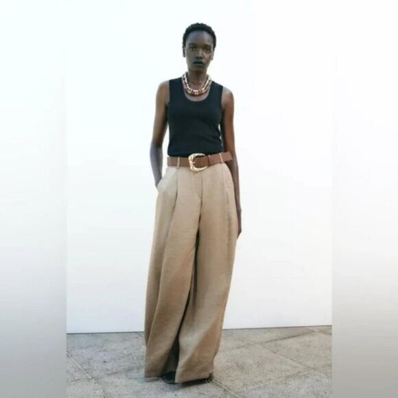 NET ZARA SATIN WIDE-LEG TROUSERS WITH BELT - Picture 4 of 9